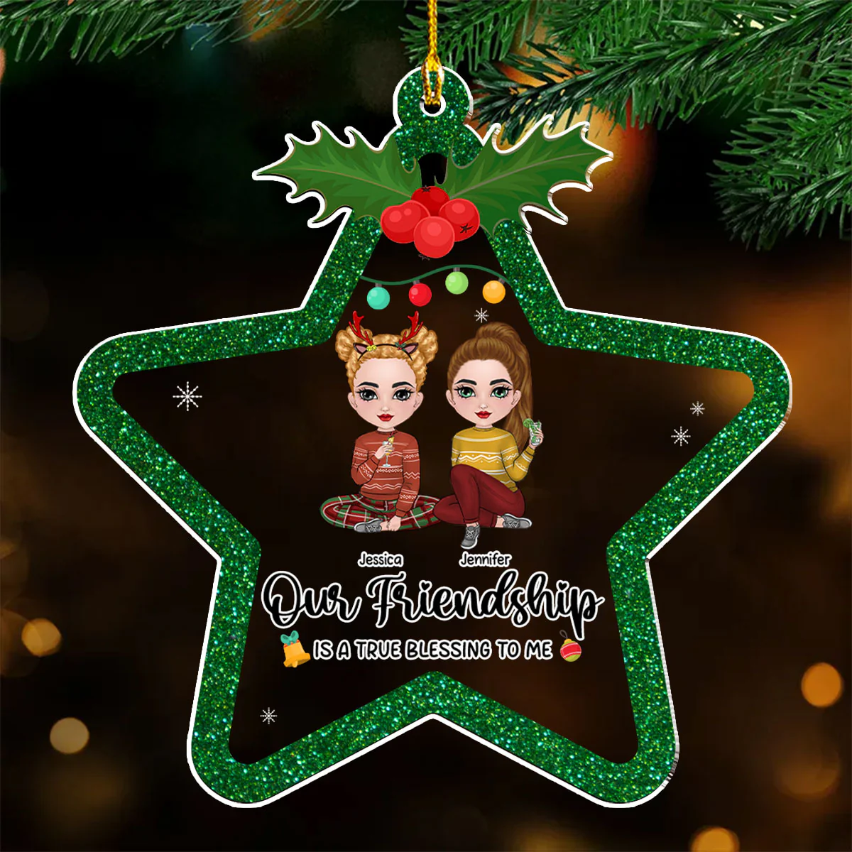 Our Friendship Is A True Blessing To Me - Personalized Custom Acrylic Ornament - Image 2