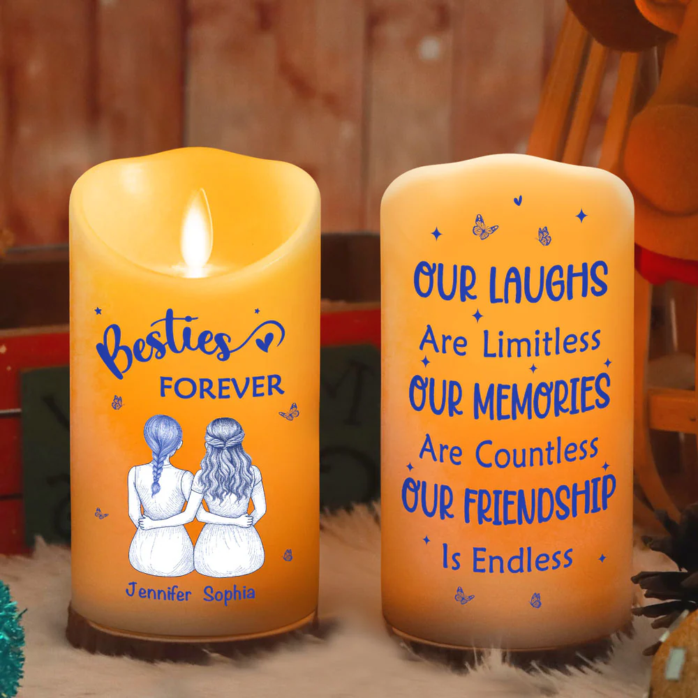 Our Friendship Is Endless Blue Toile - Personalized Custom LED Candle - Image 2