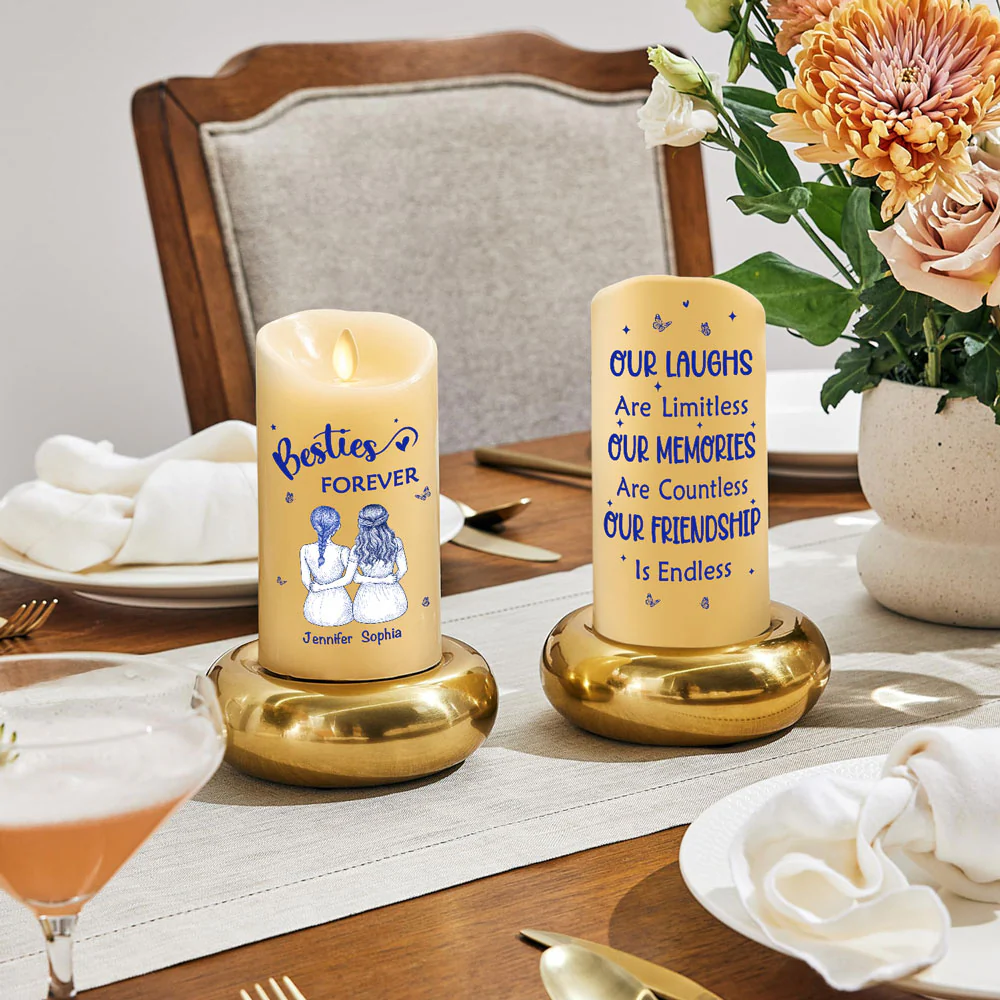 Our Friendship Is Endless Blue Toile - Personalized Custom LED Candle - Image 3