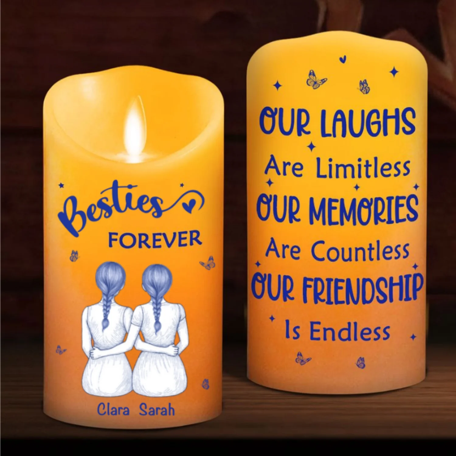 Our Friendship Is Endless Blue Toile - Personalized Custom LED Candle - Image 6