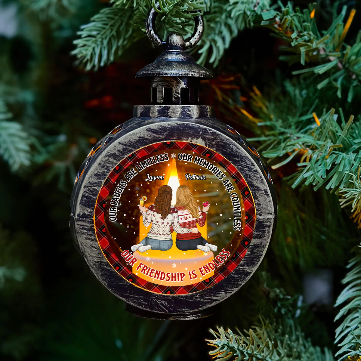 Our Friendship Is Endless - Personalized Custom Christmas Lantern - Image 2