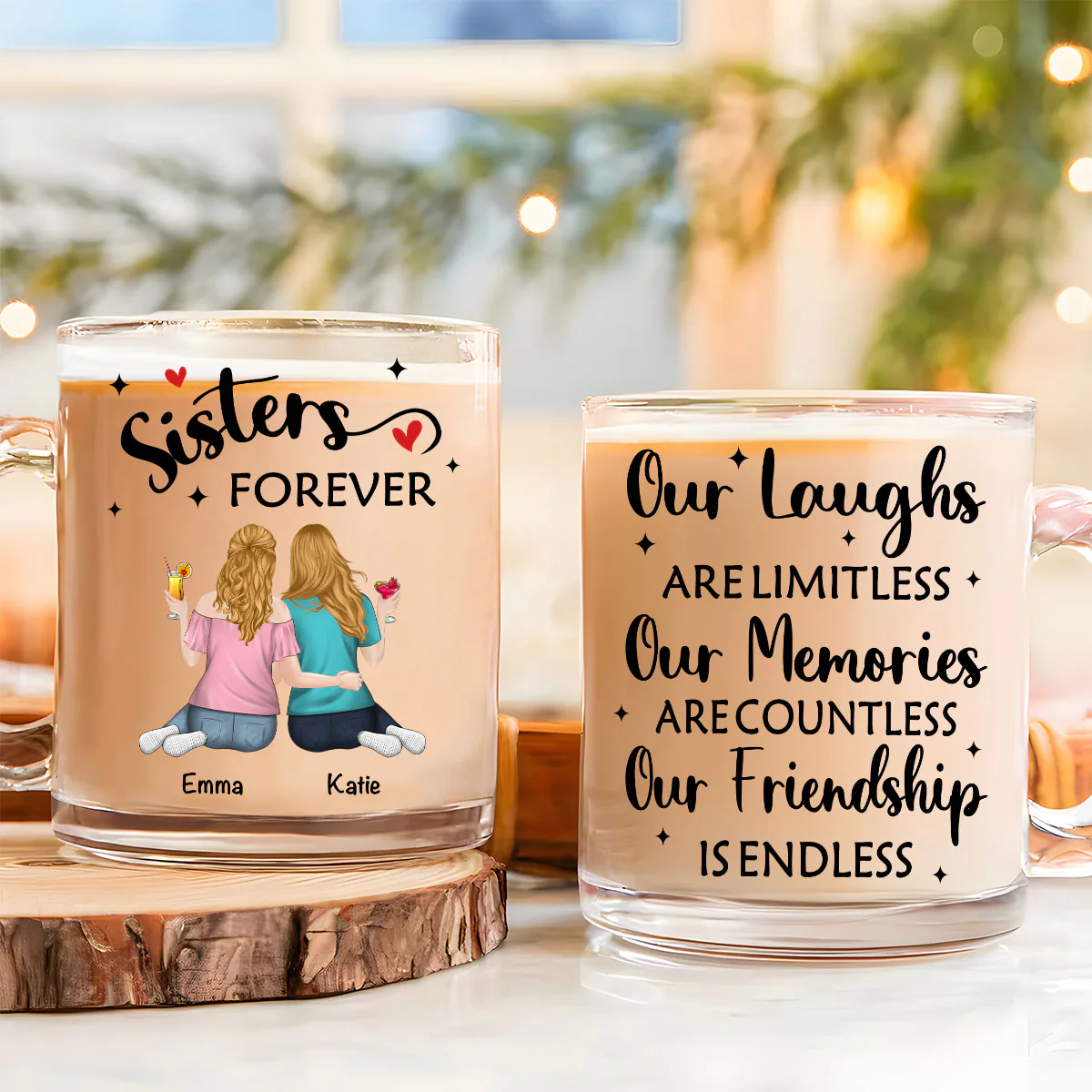 Our Friendship Is Endless - Personalized Custom Glass Mug - Image 2