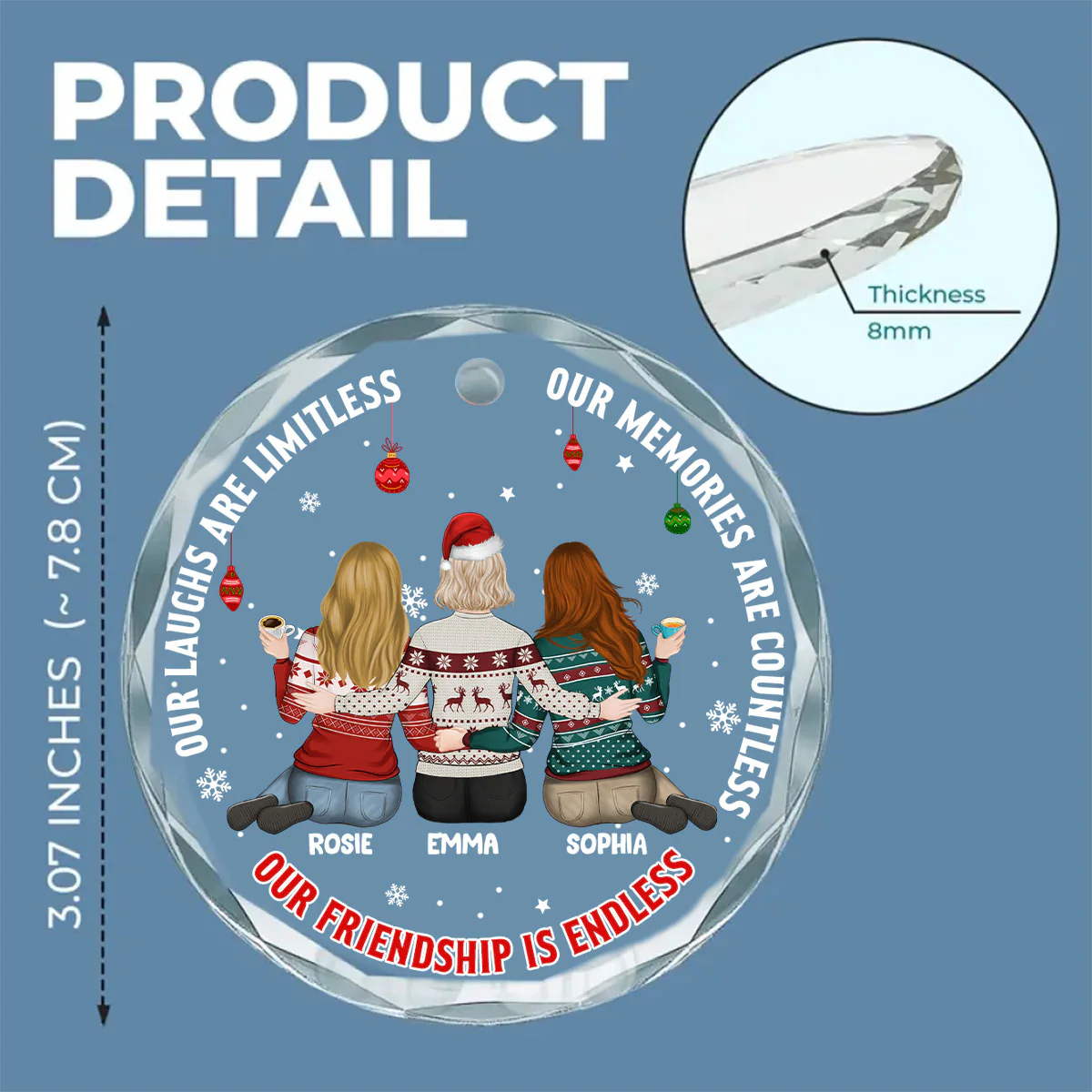 Our Friendship Is Endless - Personalized Custom Glass Ornament - Image 6