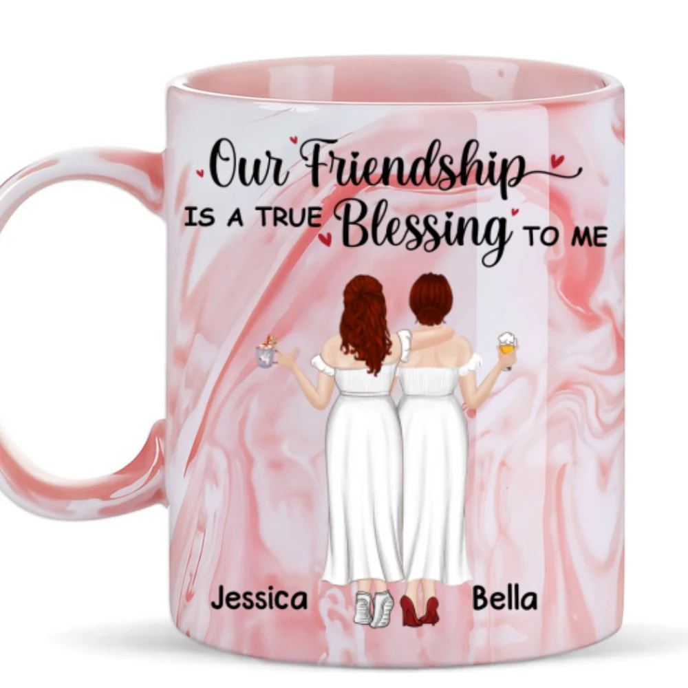 Our Friendship - Personalized Custom Pink Marble Mug - Image 6