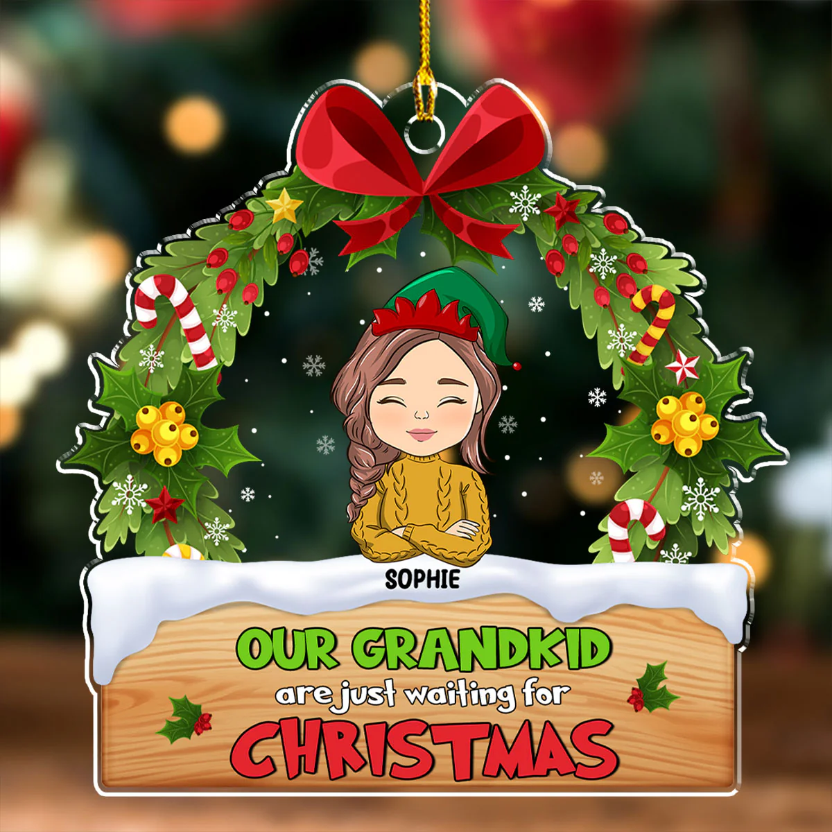 Our Grandkids Are Waiting For Christmas - Personalized Custom Acrylic Ornament - Image 5