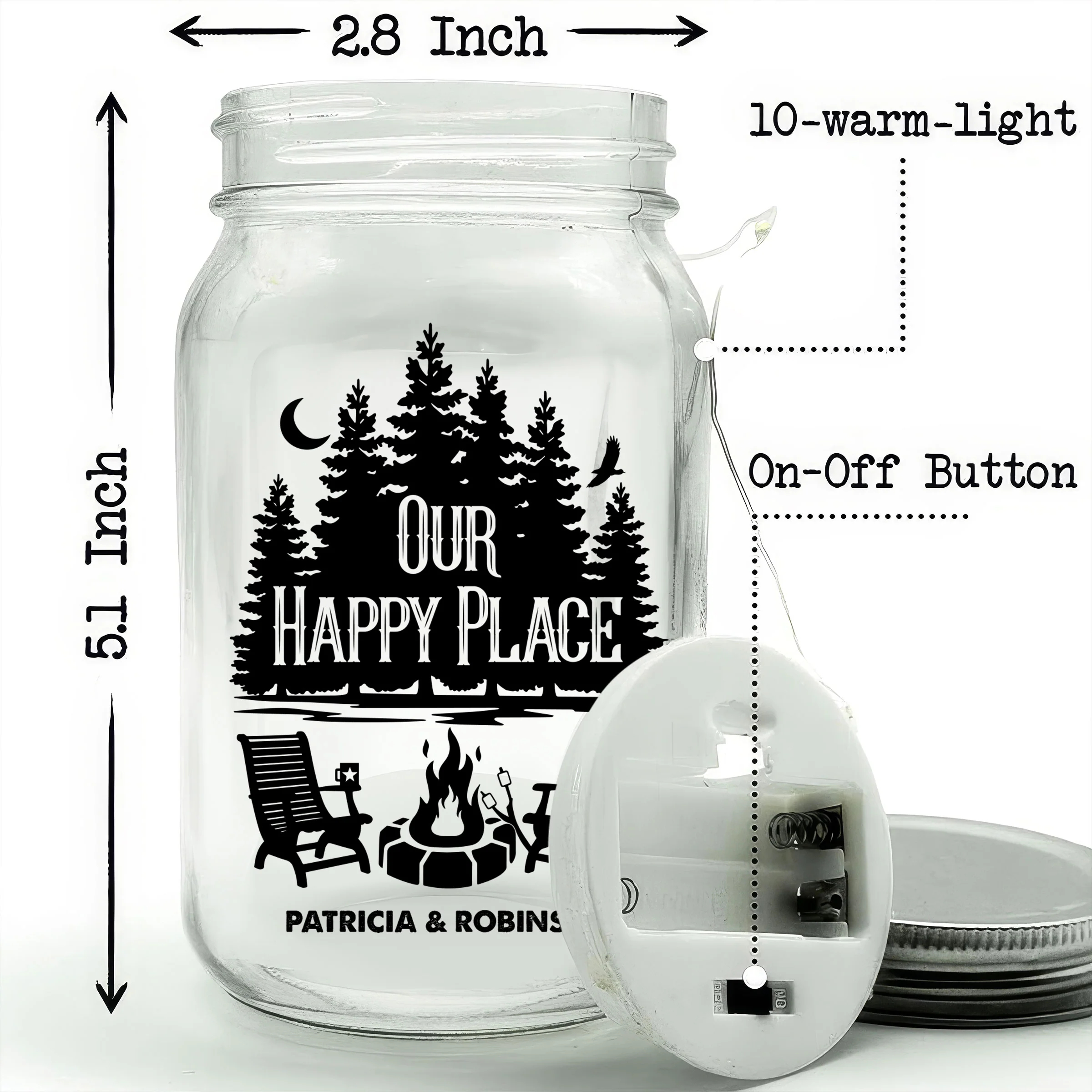 Our Happy Place - Personalized Custom Mason Jar Light - Image 5