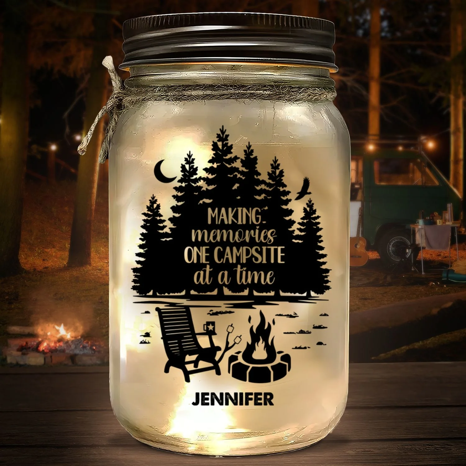 Our Happy Place - Personalized Custom Mason Jar Light - Image 6