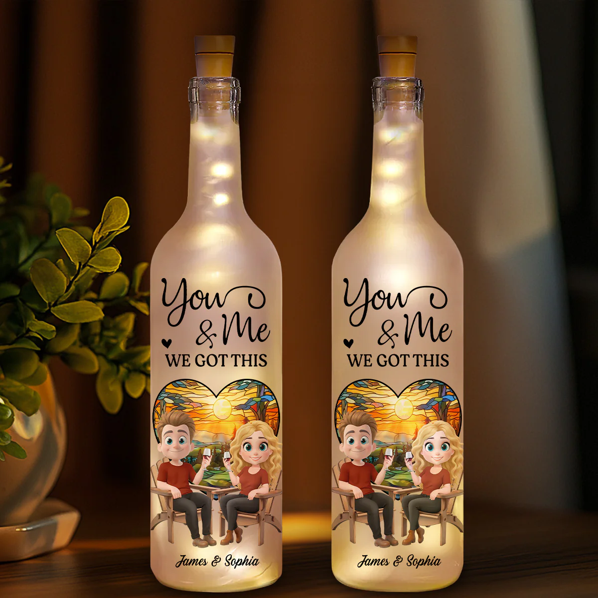 Our Hearts Beat As One - Personalized Custom Bottle Lamp