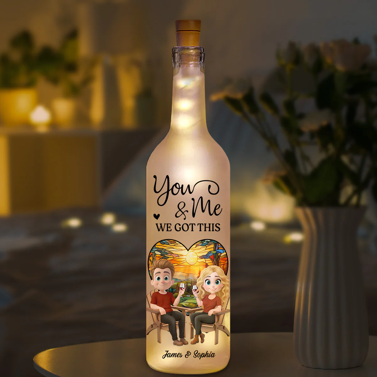 Our Hearts Beat As One - Personalized Custom Bottle Lamp - Image 2