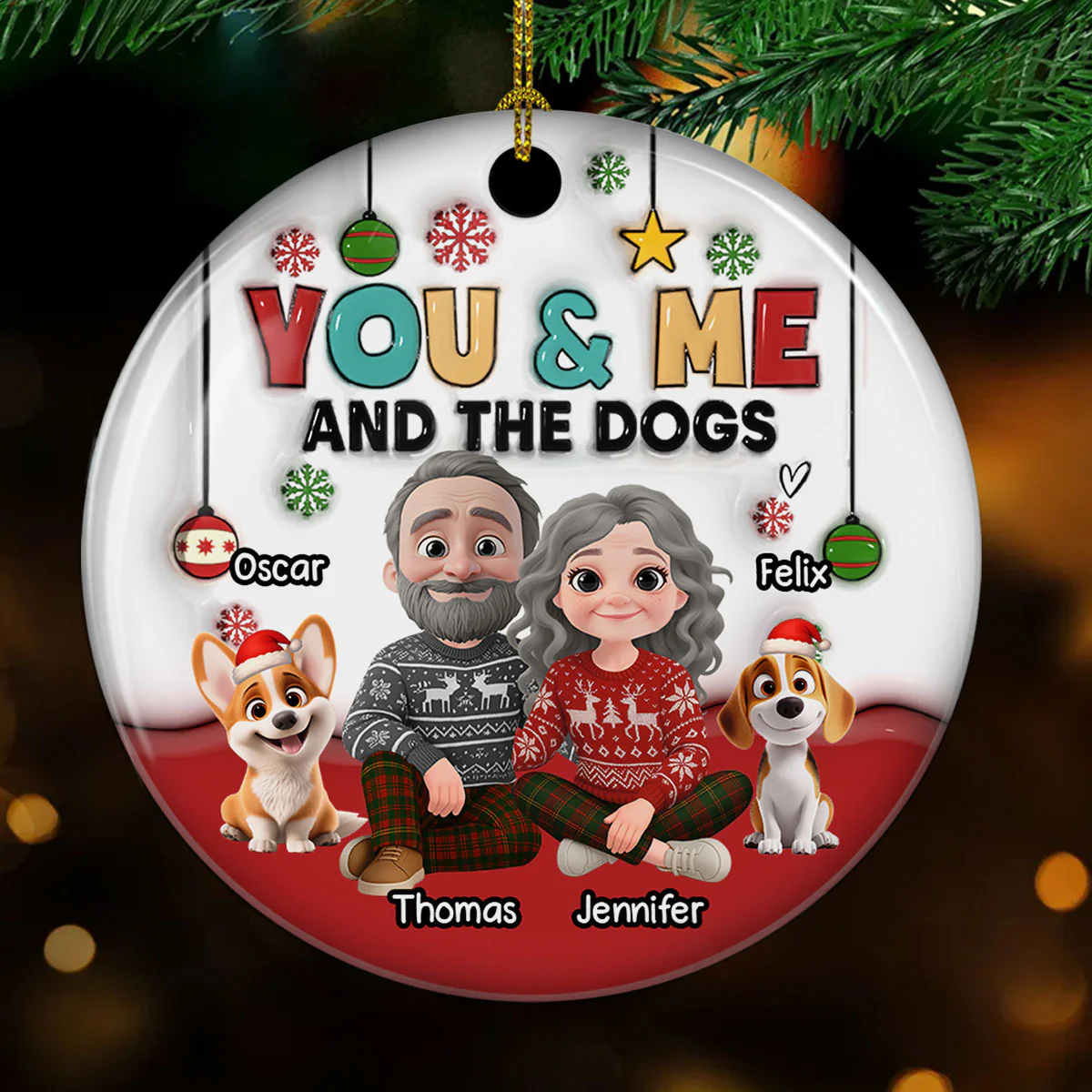 Our Holiday With Lovely Dog - Personalized Custom 3D Inflated Effect Ceramic Ornament - Image 2