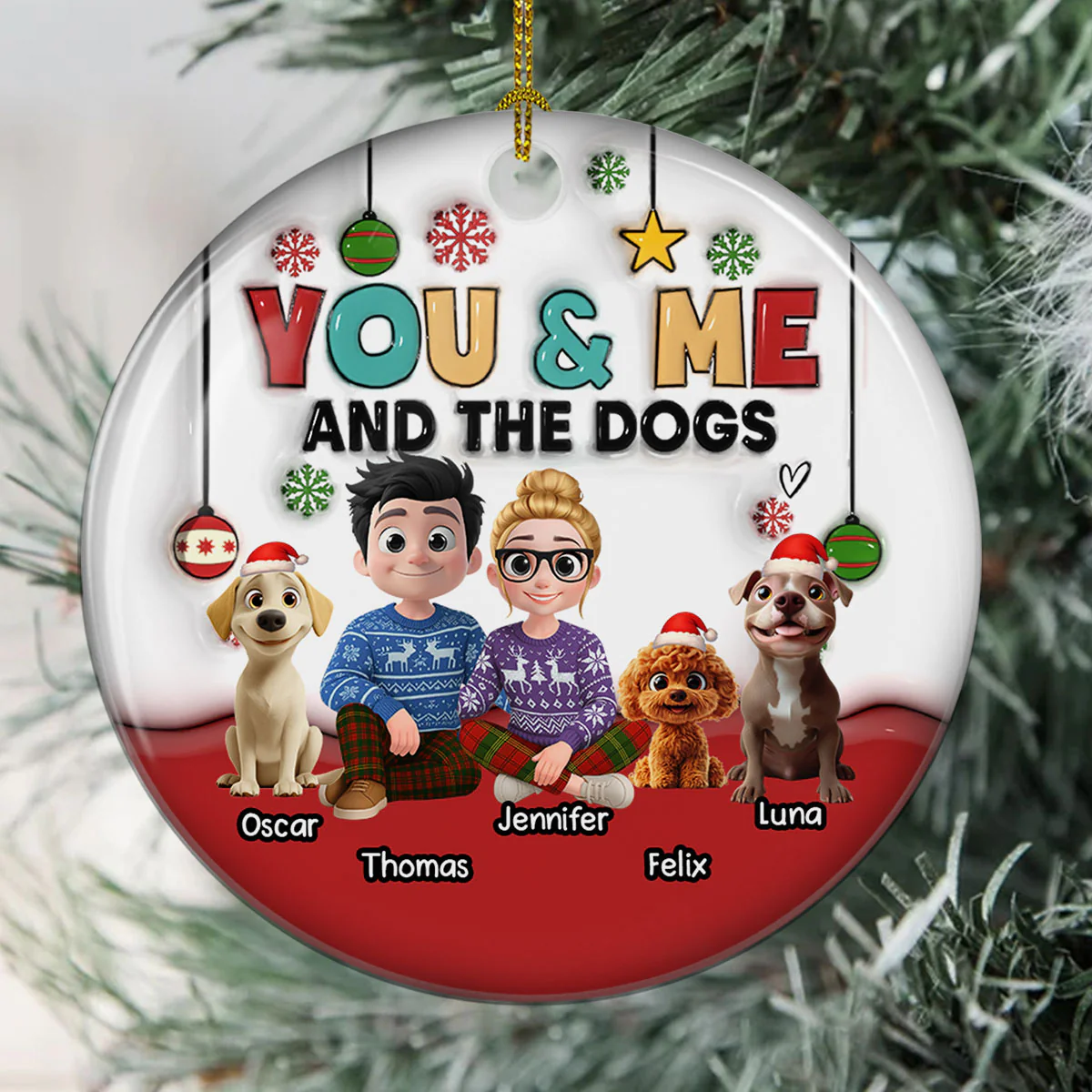 Our Holiday With Lovely Dog - Personalized Custom 3D Inflated Effect Ceramic Ornament - Image 3