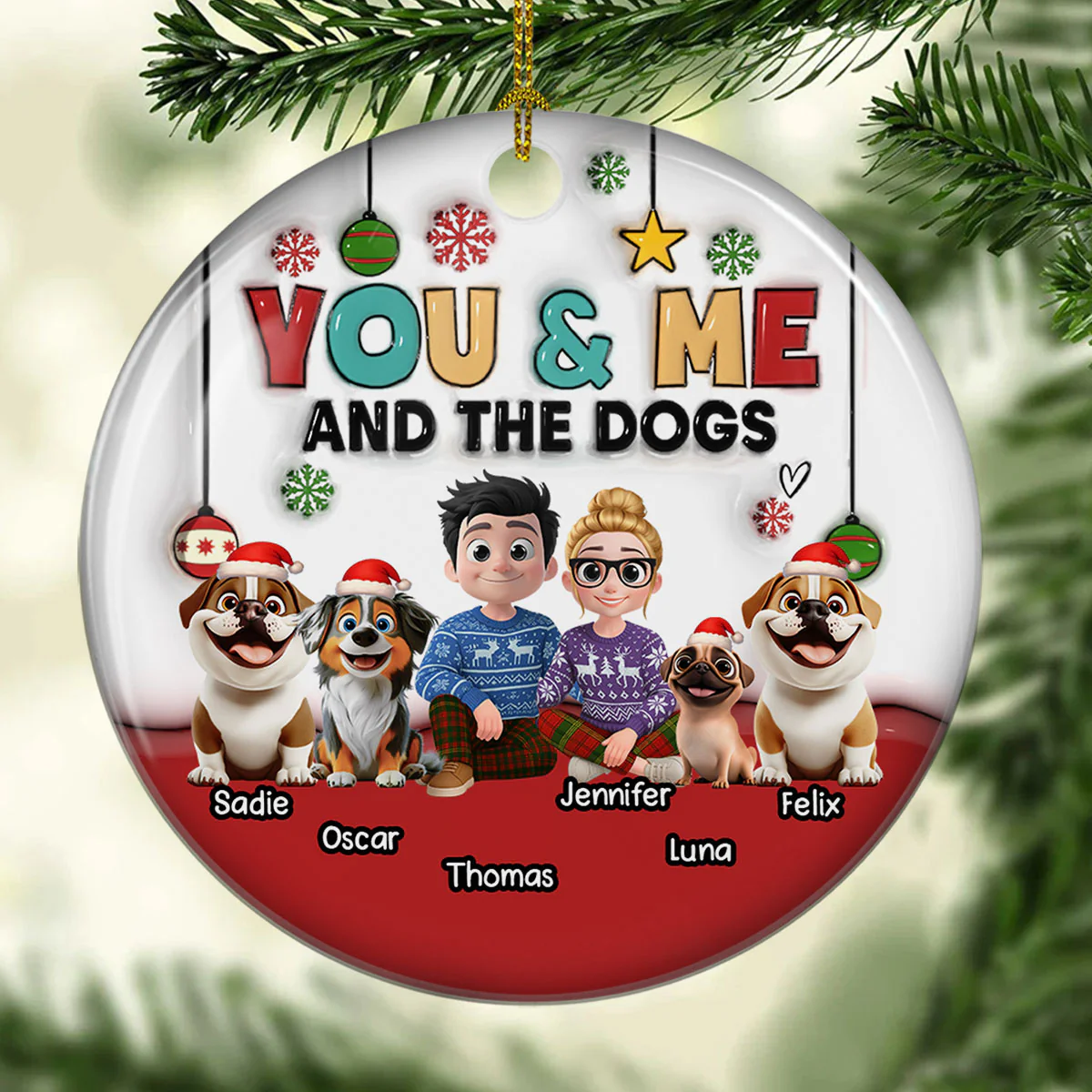 Our Holiday With Lovely Dog - Personalized Custom 3D Inflated Effect Ceramic Ornament - Image 4