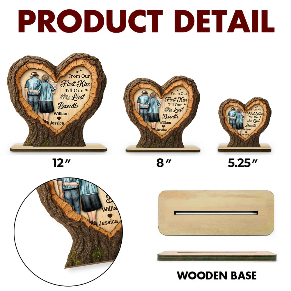 Our Journey Begins With First Kiss - Personalized Custom 2-Layer Wood Plaque With Flat Base - Image 6