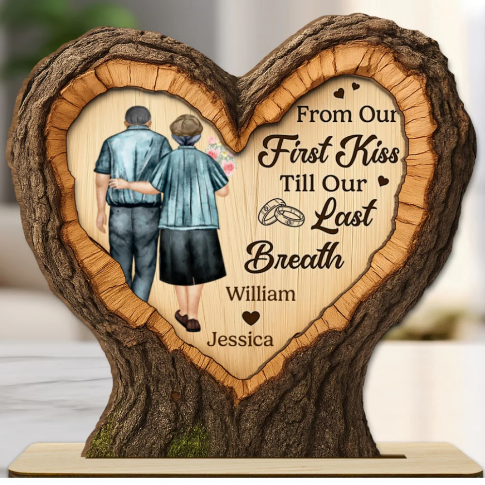 Our Journey Begins With First Kiss - Personalized Custom 2-Layer Wood Plaque With Flat Base - Image 8