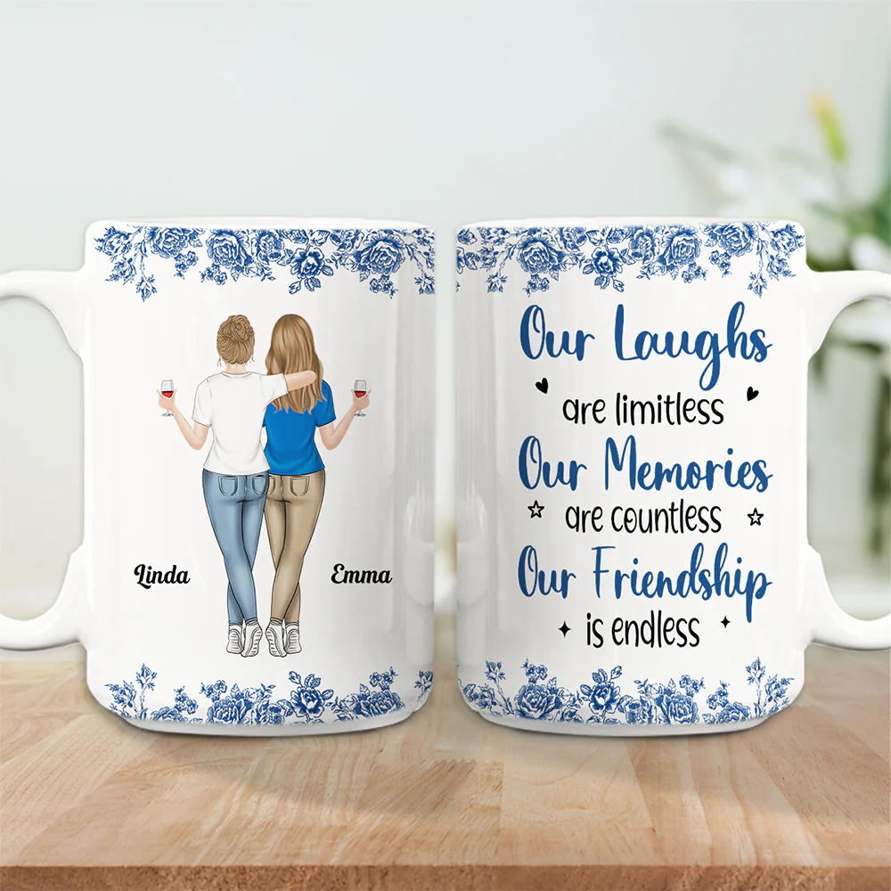Our Laughs Are Limitless Blue Toile - Personalized Custom Coffee Mug - Image 4