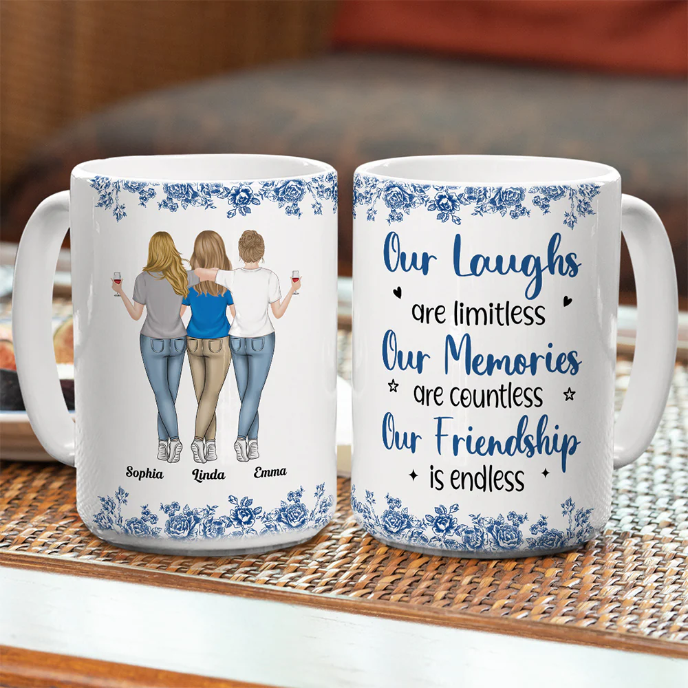 Our Laughs Are Limitless Blue Toile - Personalized Custom Coffee Mug - Image 5
