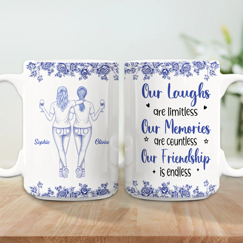 Our Laughs Are Limitless Blue Toile Ver 2 - Personalized Custom Coffee Mug - Image 5