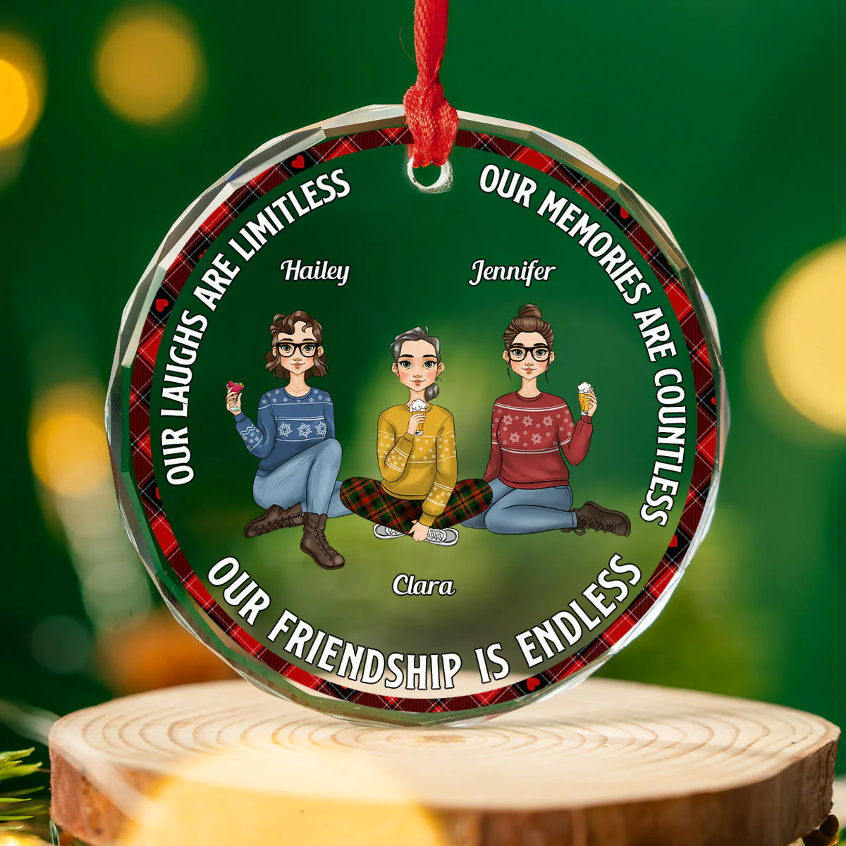 Our Laughs Are Limitless - Personalized Custom Glass Ornament - Image 3
