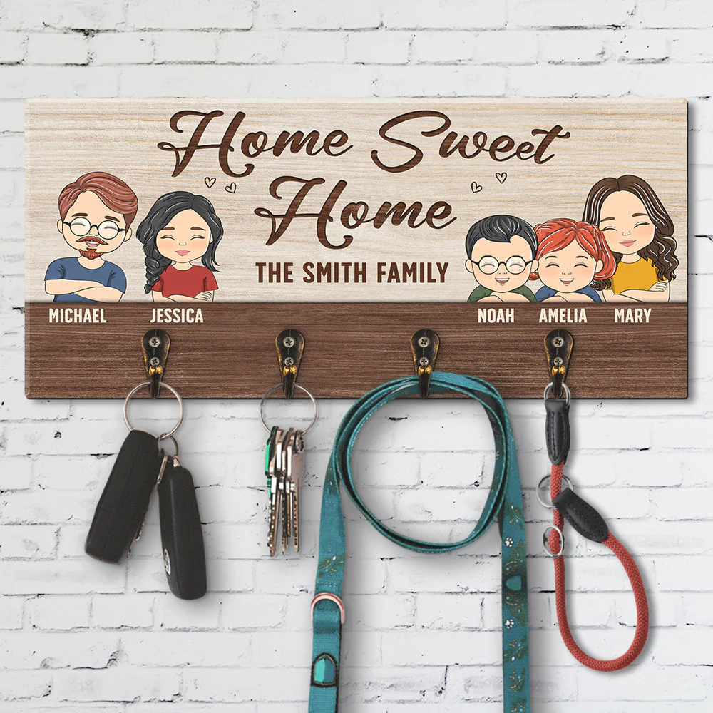 Our Life Our Sweet Home - Personalized Custom Wooden Key Holder