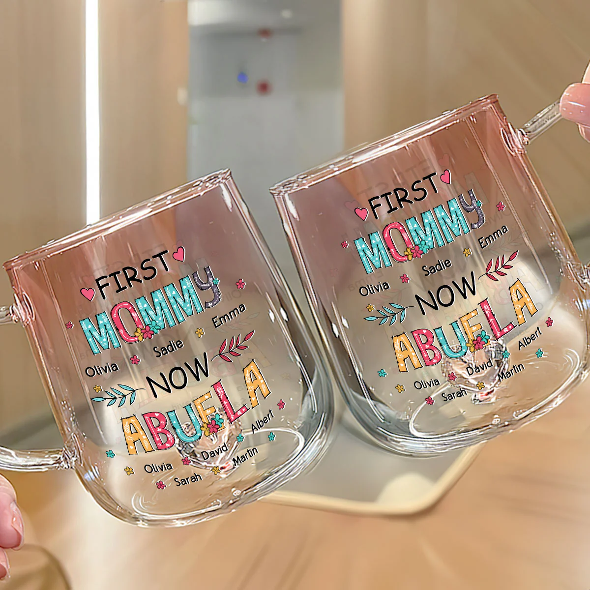 Our Love For You Is Unbreakable - Personalized Custom Pink Gradient Glass Mug - Image 2