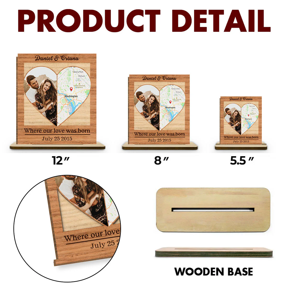 Our Love - Personalized Custom 2-Layer Wood Plaque With Flat Base - Image 6