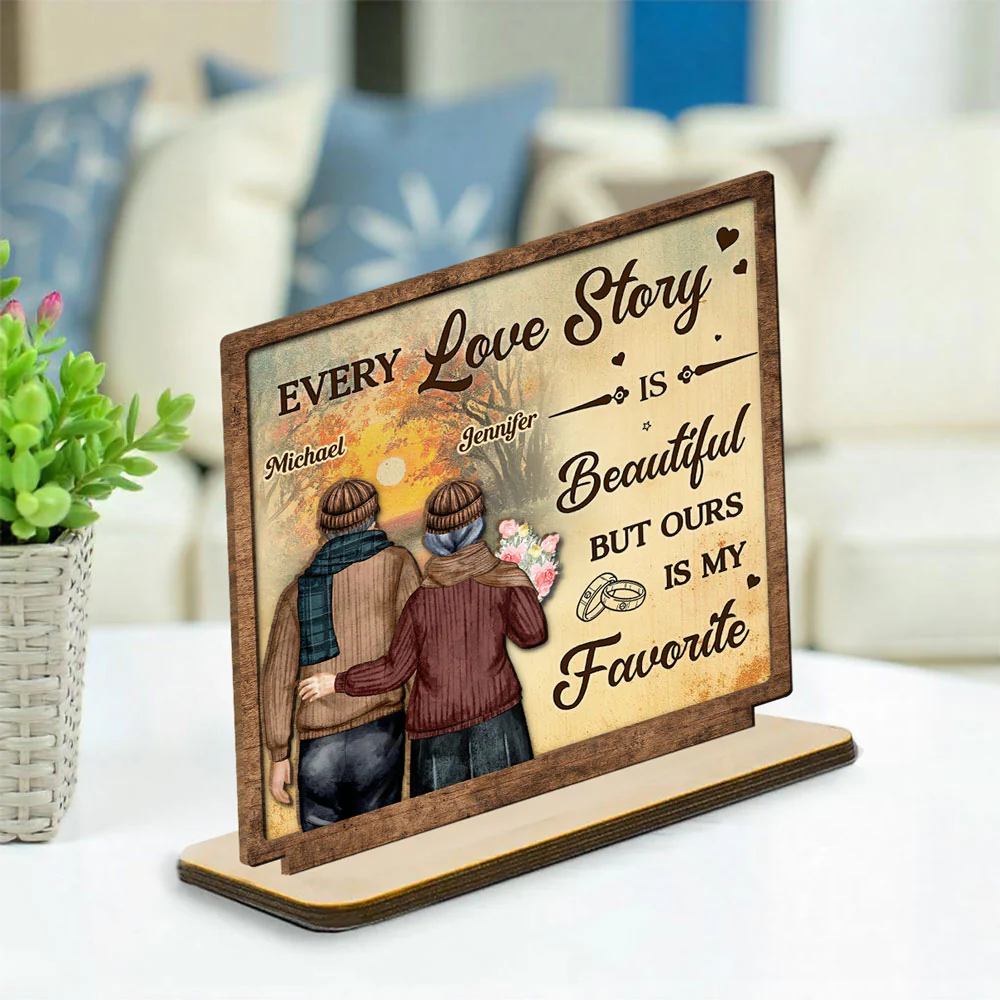 Our Love Story - Personalized Custom 2-Layer Wood Plaque With Flat Base - Image 2