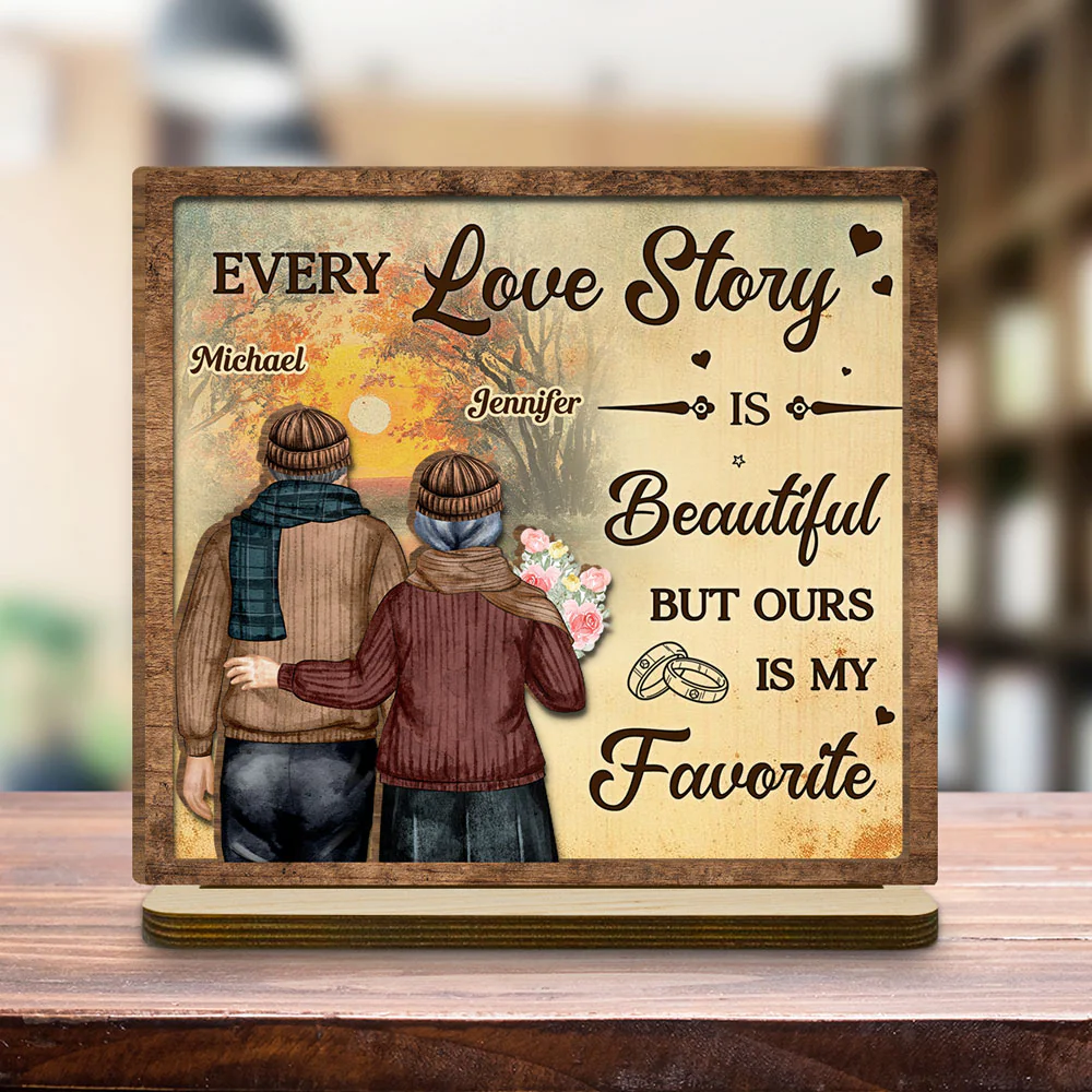 Our Love Story - Personalized Custom 2-Layer Wood Plaque With Flat Base - Image 3