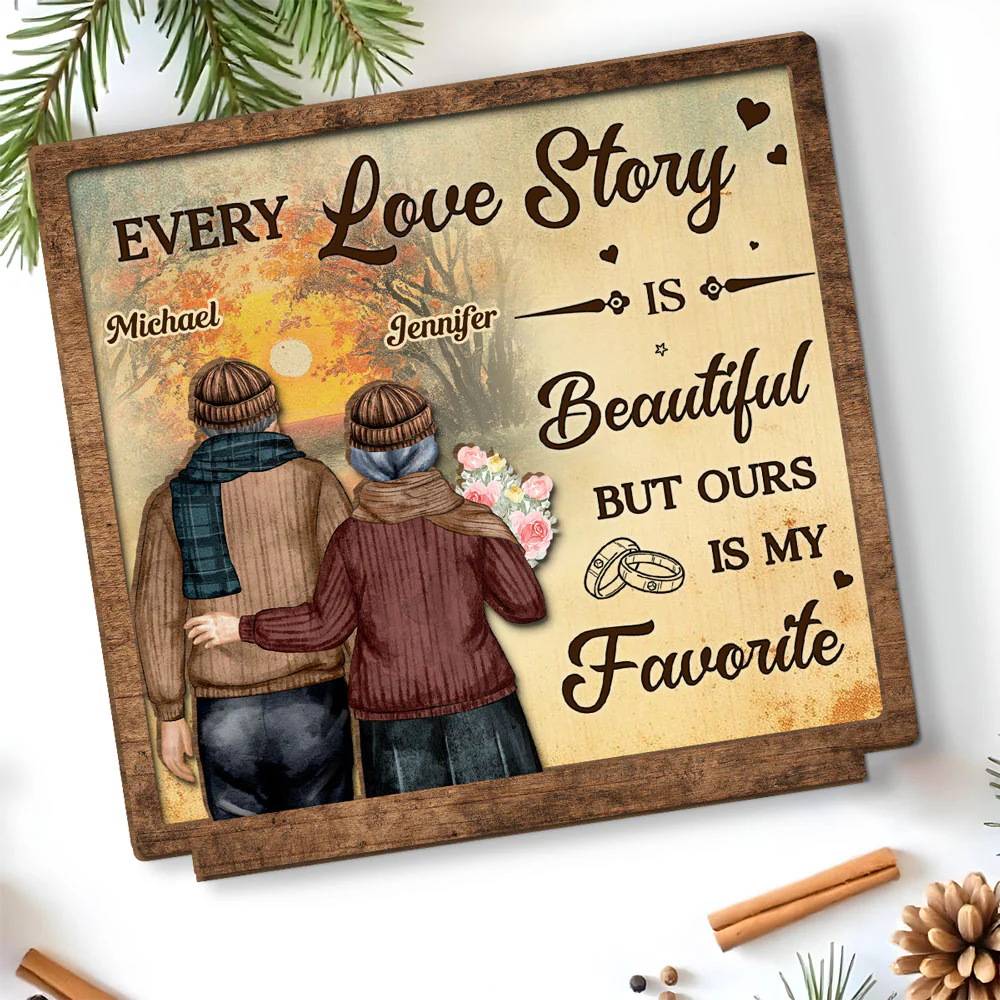 Our Love Story - Personalized Custom 2-Layer Wood Plaque With Flat Base - Image 4