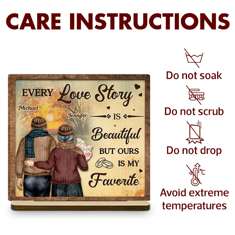 Our Love Story - Personalized Custom 2-Layer Wood Plaque With Flat Base - Image 5