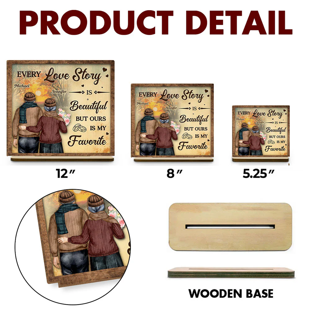 Our Love Story - Personalized Custom 2-Layer Wood Plaque With Flat Base - Image 6