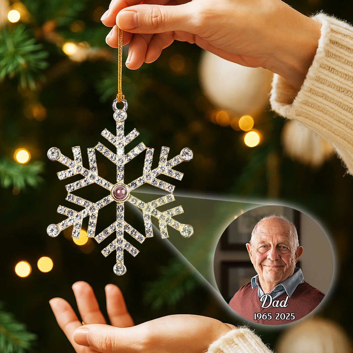 Our Loving Memory - Personalized Custom Photo Snowflake Projection Ornament - Image 2