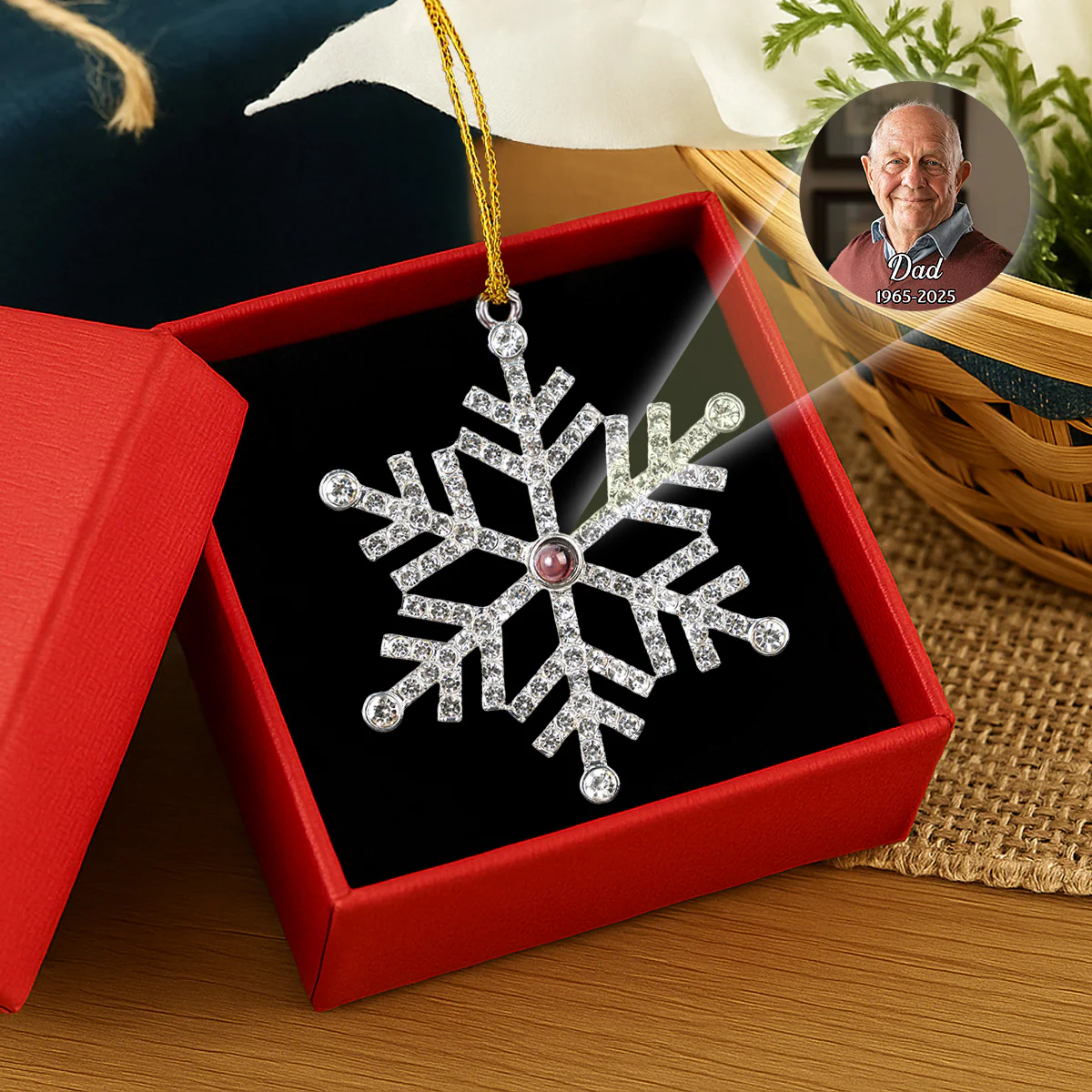 Our Loving Memory - Personalized Custom Photo Snowflake Projection Ornament - Image 3