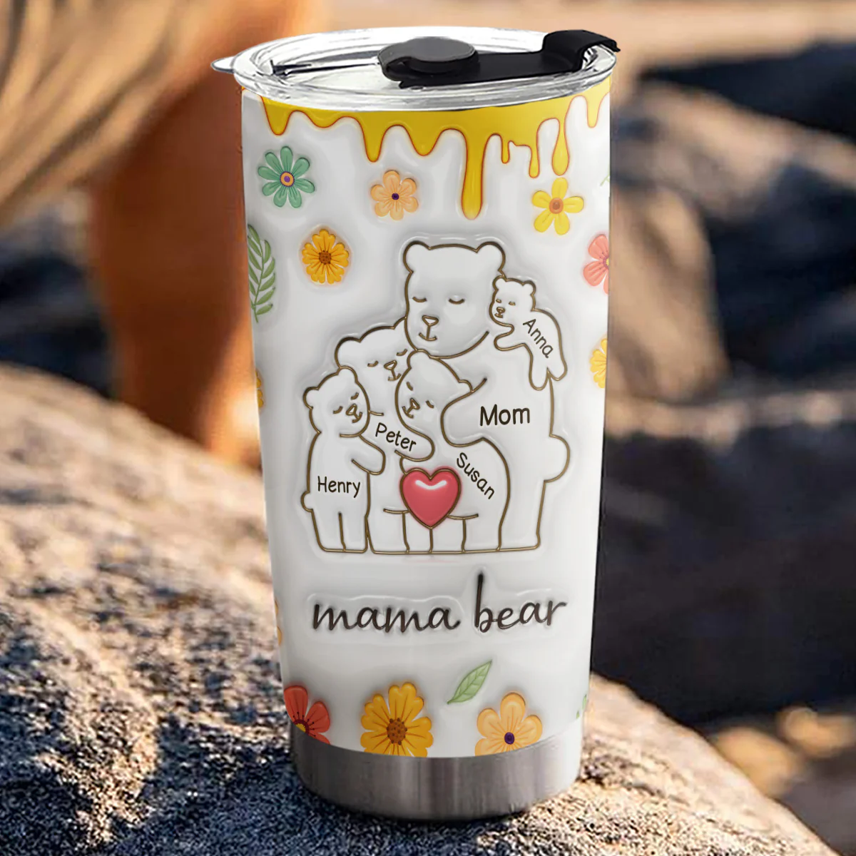 Our Mama Bear - Personalized Custom 3D Inflated Effect Tumbler - Image 3