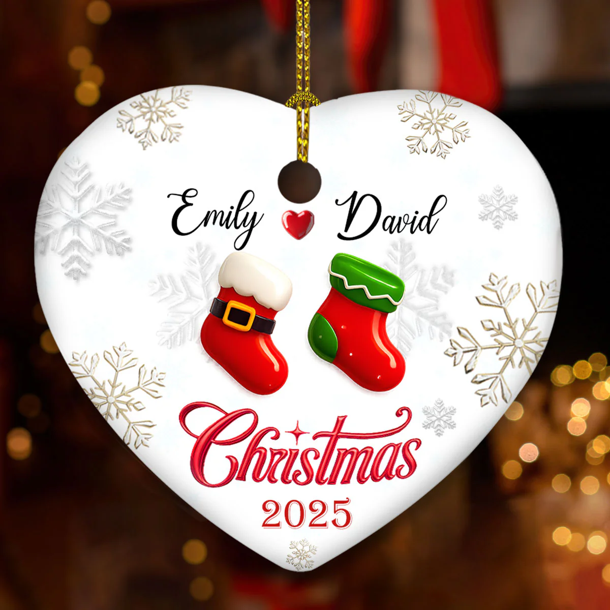Our Matching Socks - Personalized Custom 3D Effect Heart Ceramic Ornament