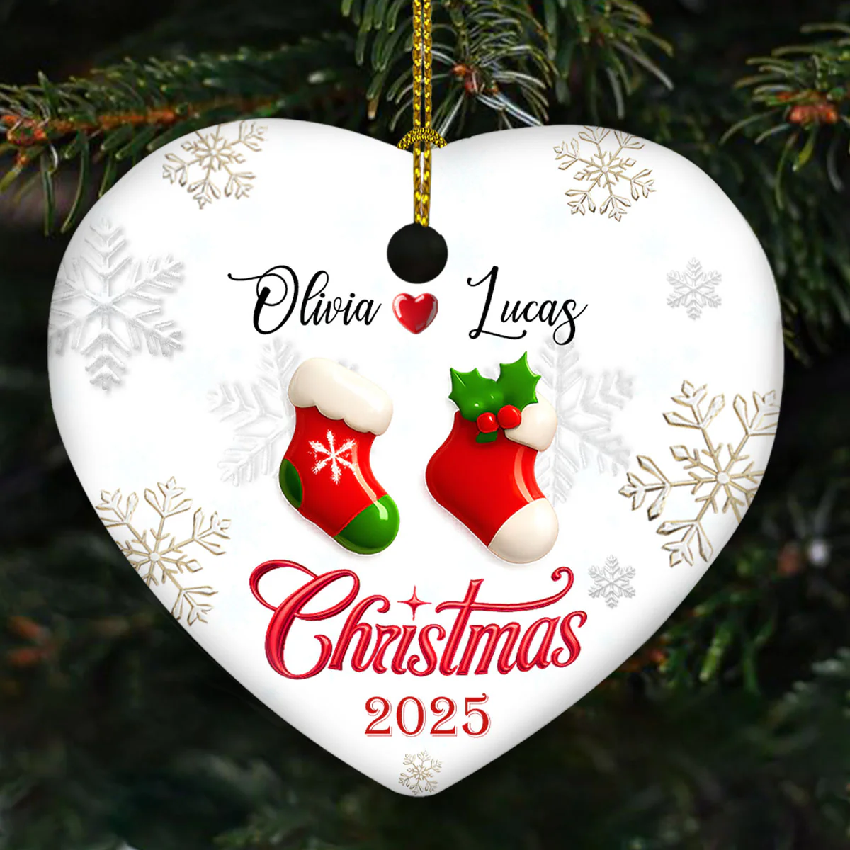 Our Matching Socks - Personalized Custom 3D Effect Heart Ceramic Ornament - Image 2