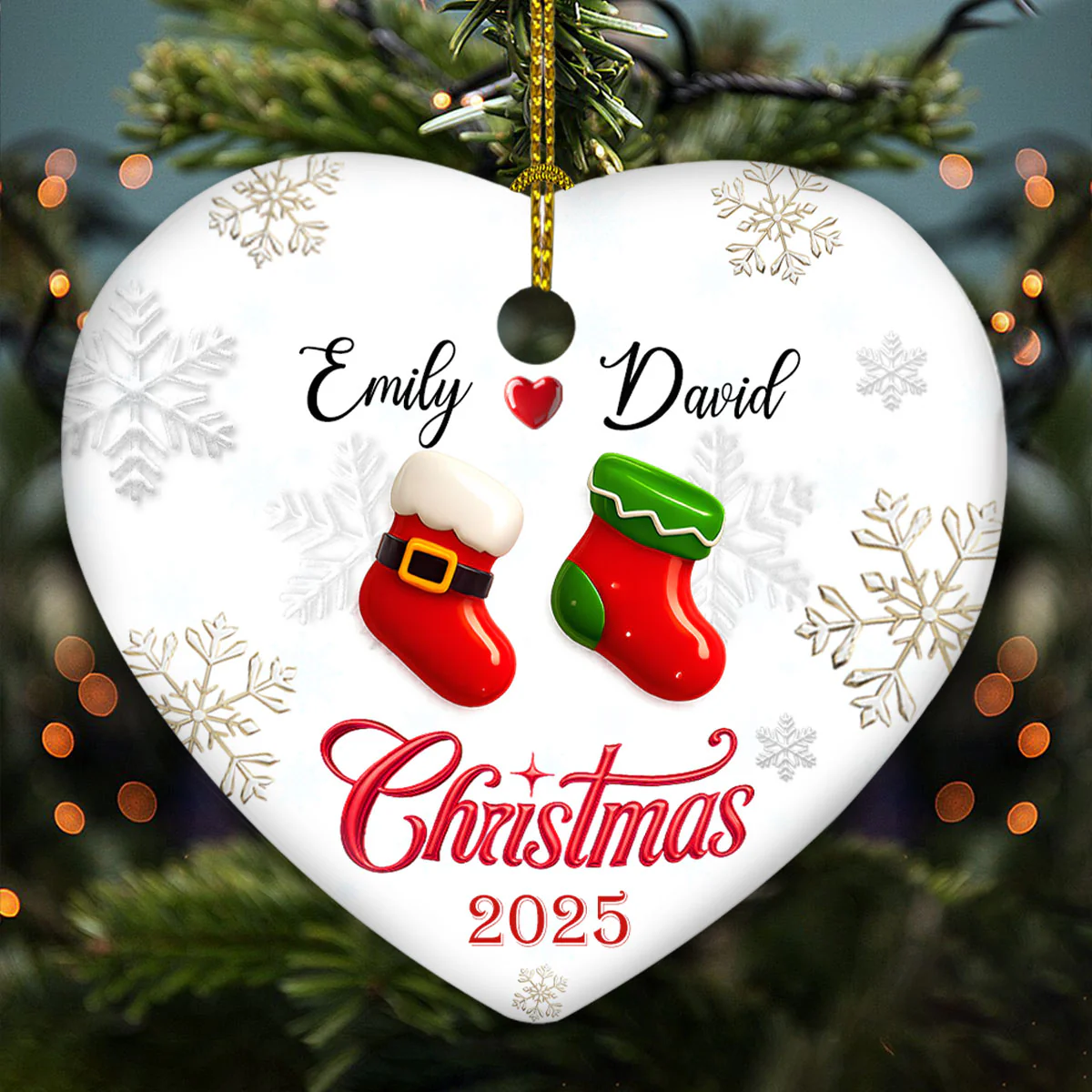 Our Matching Socks - Personalized Custom 3D Effect Heart Ceramic Ornament - Image 3