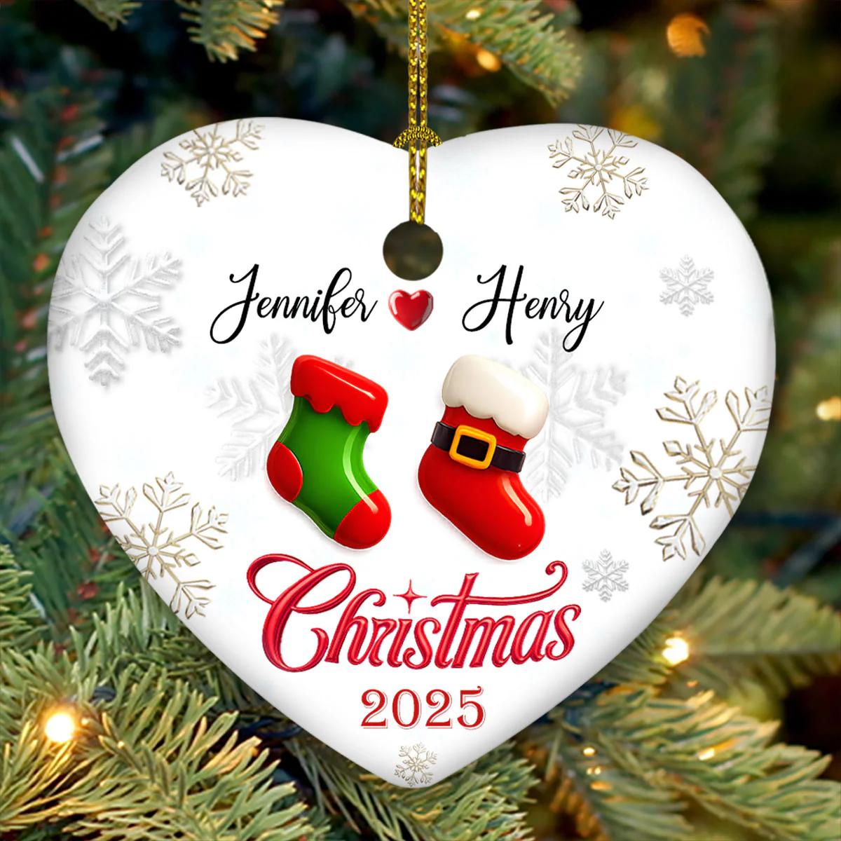 Our Matching Socks - Personalized Custom 3D Effect Heart Ceramic Ornament - Image 4