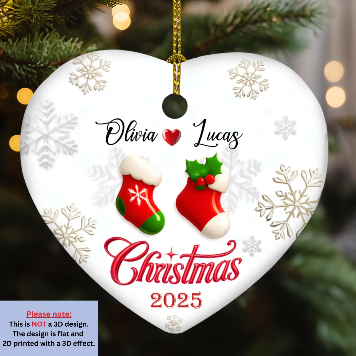 Our Matching Socks - Personalized Custom 3D Effect Heart Ceramic Ornament - Image 5
