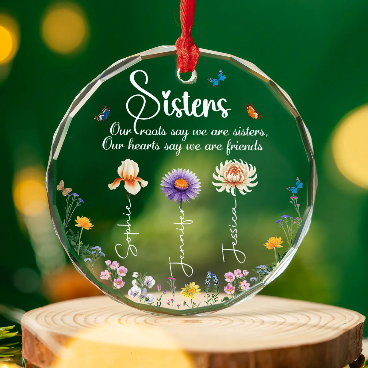 Our Roots Say We Are Sisters - Personalized Custom Glass Ornament - Image 3