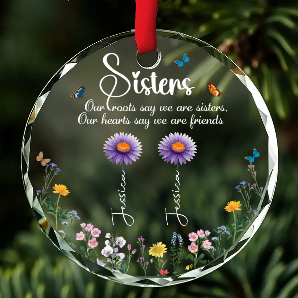 Our Roots Say We Are Sisters - Personalized Custom Glass Ornament - Image 6