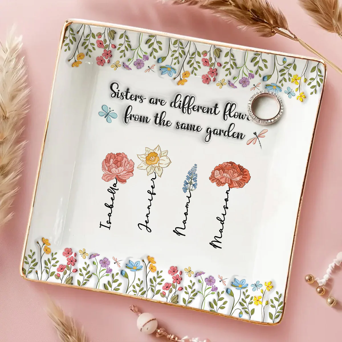 Our Sister Bond Grows Strong - Personalized Custom 3D Inflated Effect Jewelry Dish - Image 2