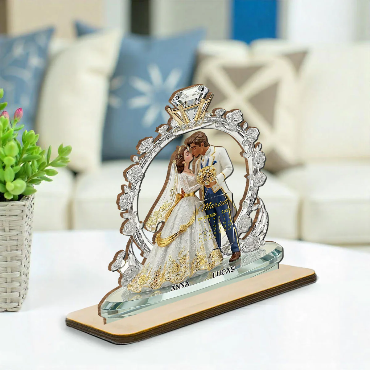 Our Timeless Love Story - Personalized Custom 2-Layer Wood Plaque With Flat Base - Image 3