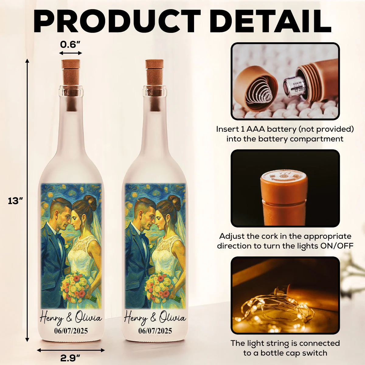 Our Wedding Day Gift - Personalized Custom Bottle Lamp - Image 7