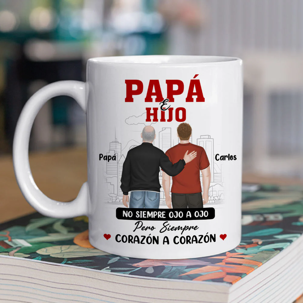 Padre E Hijo Corazón A Corazón - Taza Personalizada de Café - Image 2