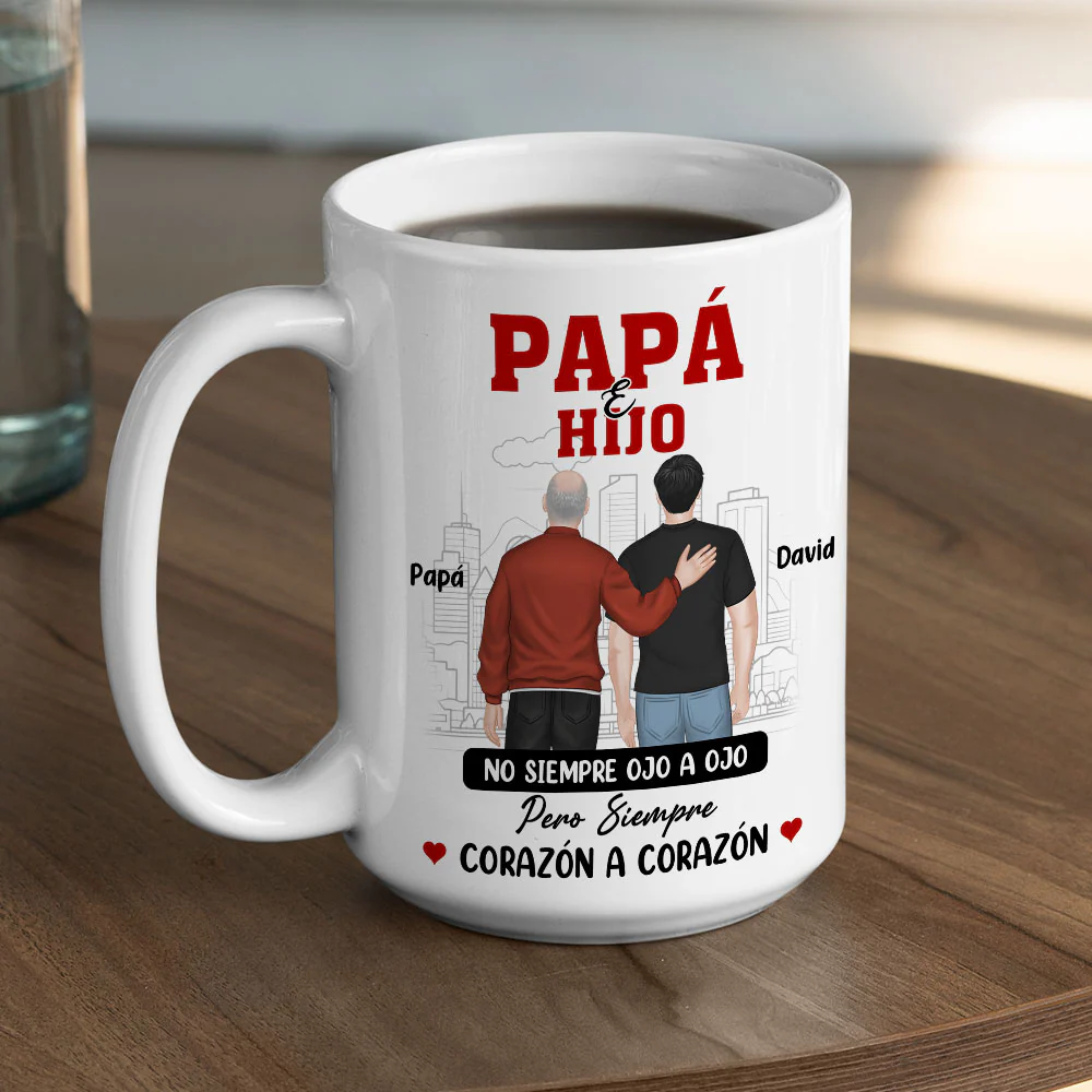 Padre E Hijo Corazón A Corazón - Taza Personalizada de Café - Image 4