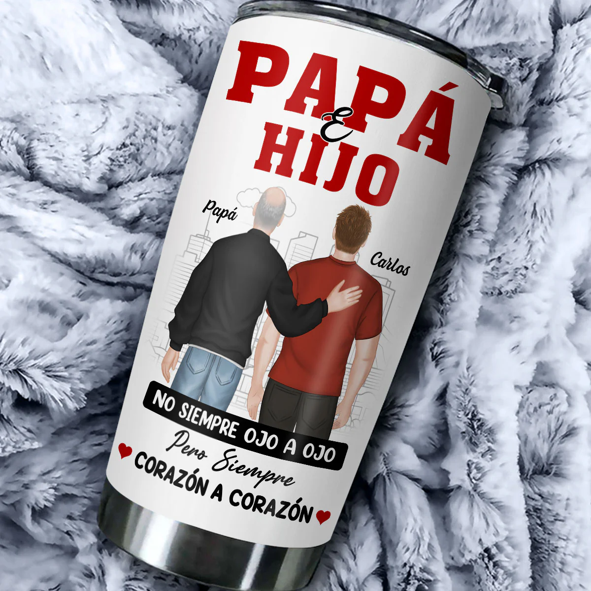 Padre E Hijo Mismo Corazón - Vaso Personalizado - Image 2