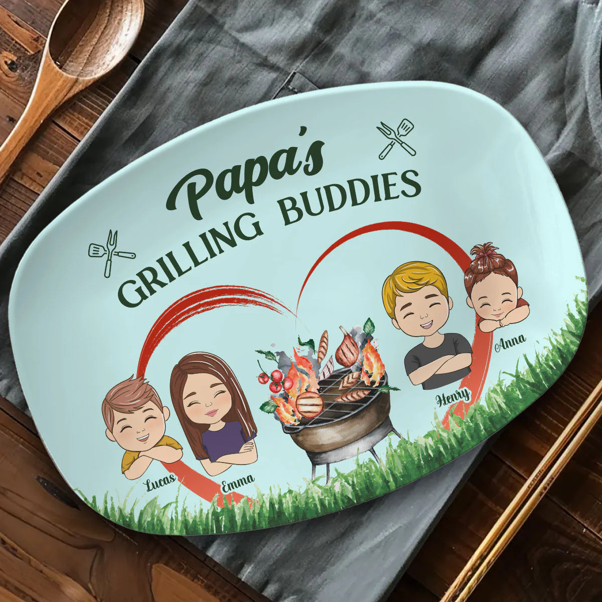Papa Is Grilling Buddies - Personalized Custom Platte - Image 3