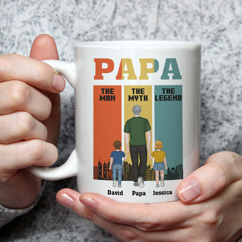 Papa The Man The Legend - Personalized Custom Coffee Mug - Image 4