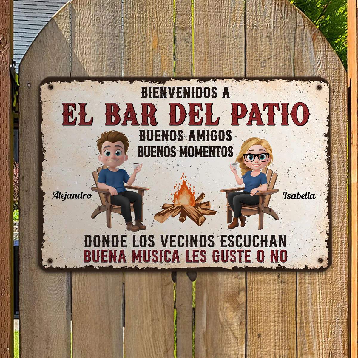 Parrillada en el patio y buena música – Letrero metálico personalizado - Image 6