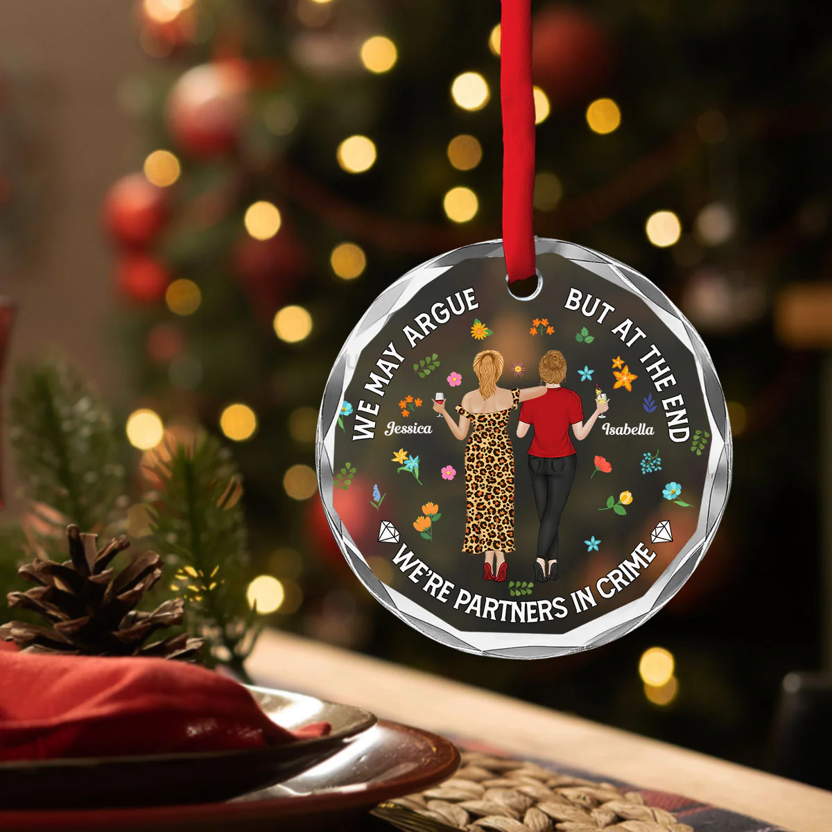 Partners Forever No Matter What - Personalized Custom Glass Ornament - Image 3